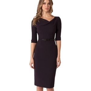 Black Halo 3/4 Sleeve Jackie O Dress Belted Black